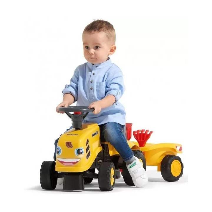 FALK - Dětské odrážedlo Baby Komatsu s vlečkou, lopatkou a hrabičkami