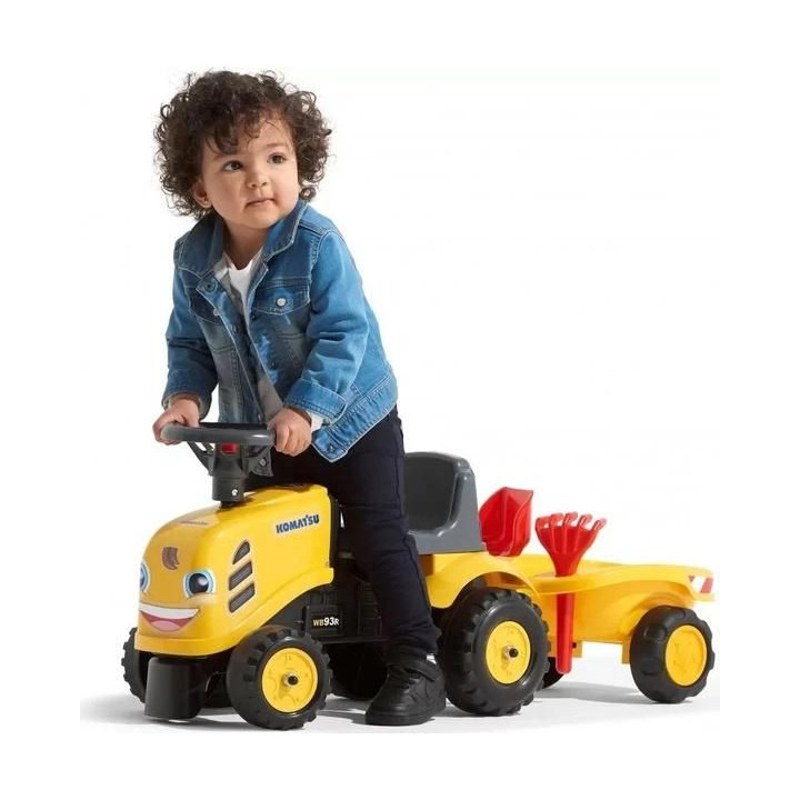 FALK - Dětské odrážedlo Baby Komatsu s vlečkou, lopatkou a hrabičkami