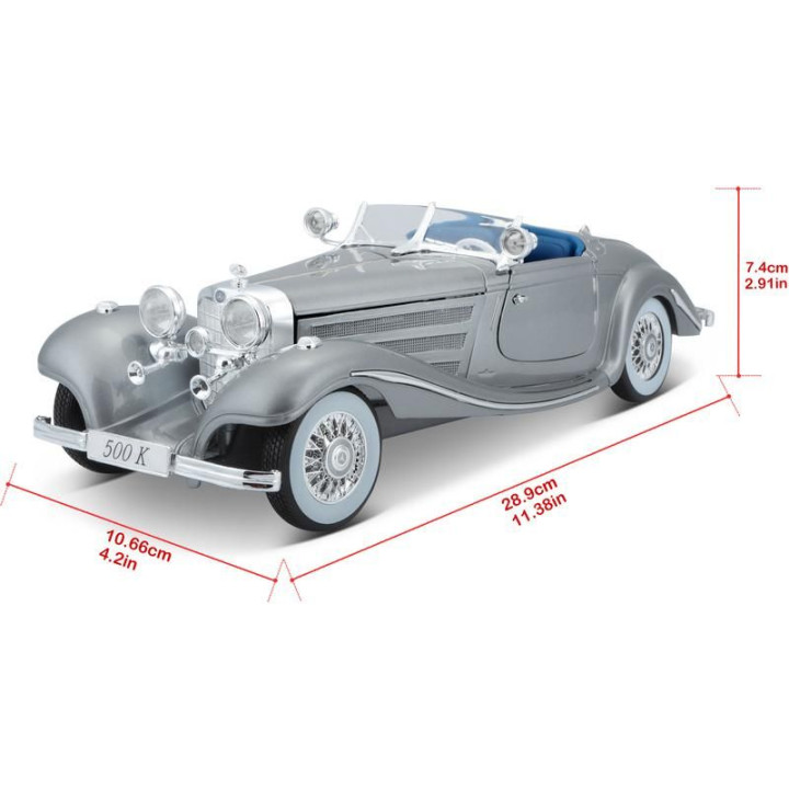 Maisto Mercedes-Benz 500 K Typ Specialroadster 1936 1:18 šedá metalíza