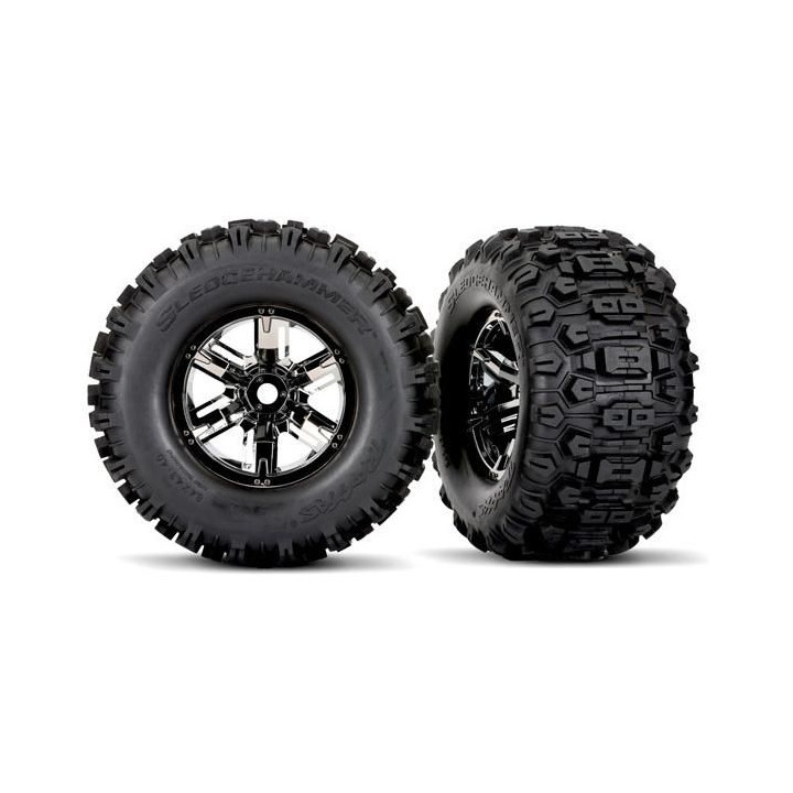 Traxxas kolo 4.3/5.7", disk X-Maxx černý chrom, pneu Sledgehammer (pár)