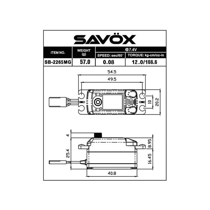 SB-2265MG BRUSHLESS HiVolt digitální servo - LOW PROFILE (17kg-0,07s/60°)