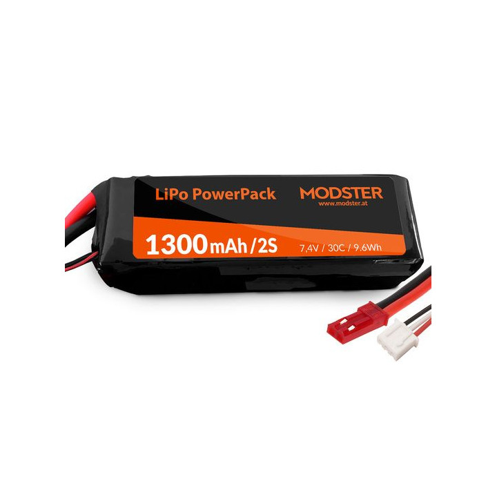 LiPo Pack 2S 7.4V 1300 mAh 30C (JST) MODSTER PowerPack Easy Trainer 1280