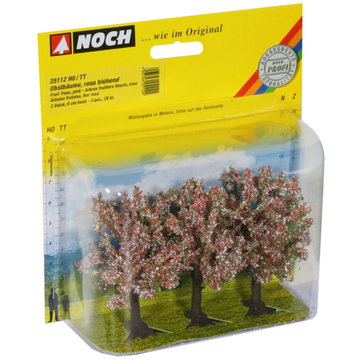 NOCH Ovocné stromy, zakvitnuté na ružovo 3ks/8cm