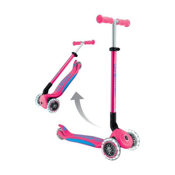 Globber - Koloběžka Primo Plus Lights V2 skládací Fuchsia/Sky Blue