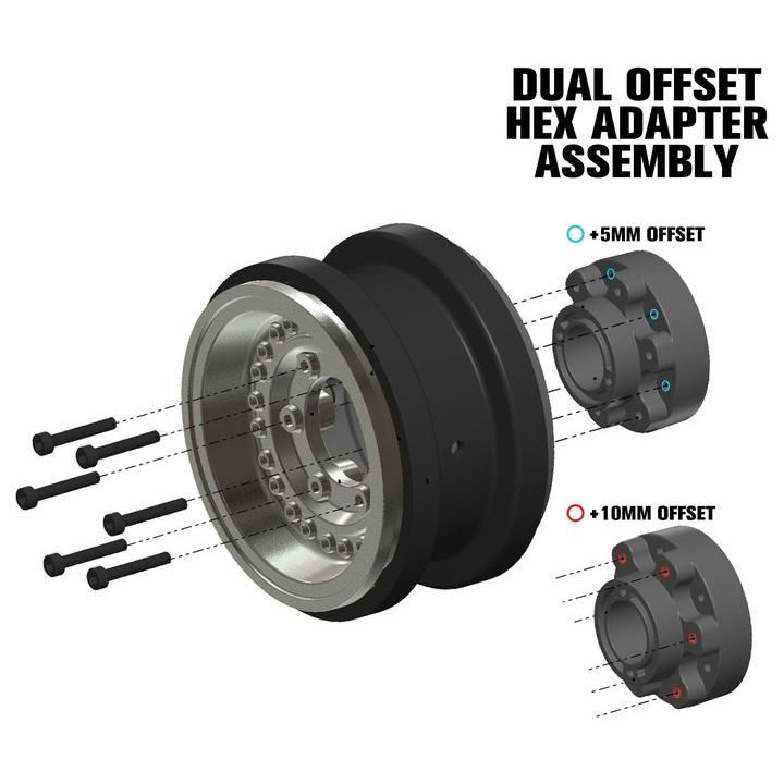Pro-Line disk 2.9" Black Rhino Armory Gunmetal Aluminum Dual Offset (+5/+10): Axial SCX6
