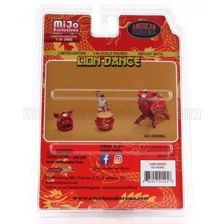 AMERICAN DIORAMA FIGURES SET 4X LION DANCE 2 - RED 1/64