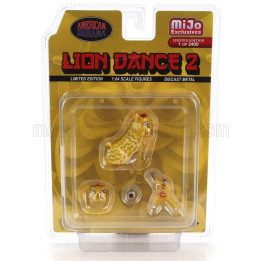 AMERICAN DIORAMA FIGURES SET 4X LION DANCE 2 - YELLOW 1/64
