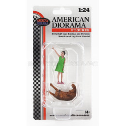 AMERICAN DIORAMA FIGURES GIRL WHIT DOG - GREEN BROWN 1/24
