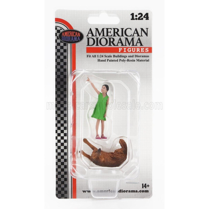AMERICAN DIORAMA FIGURES GIRL WHIT DOG - GREEN BROWN 1/24