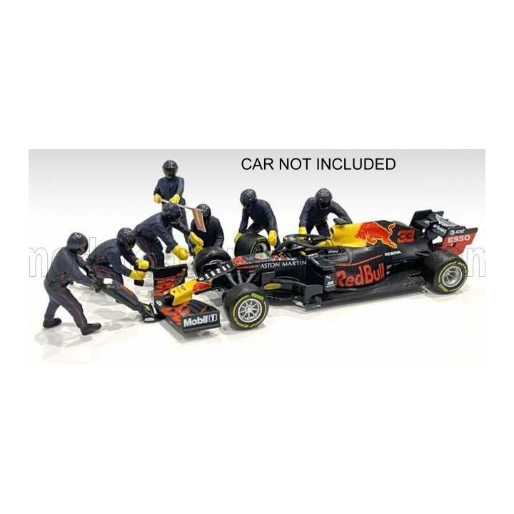 AMERICAN DIORAMA FIGURES F1  SET 1 2020 - DIORAMA PIT-STOP SET 7 X MECCANICI - MECHANICS - WITH DECALS - MATT BLUE RED 1/43