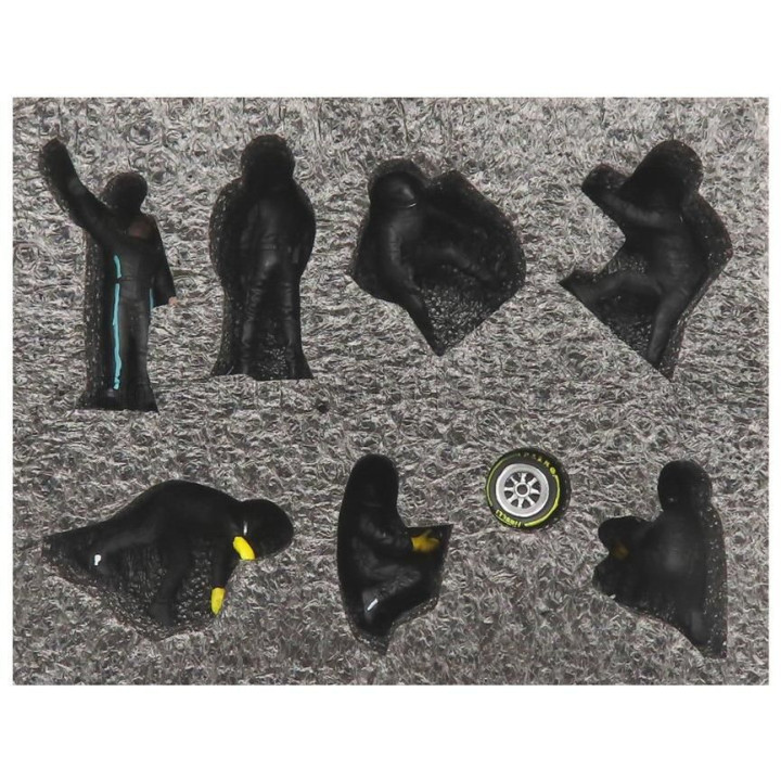 AMERICAN DIORAMA FIGURES F1  SET 2 2022 - DIORAMA PIT-STOP SET 7 X MECCANICI - MECHANICS - WITH DECALS - BLACK GREEN 1/43