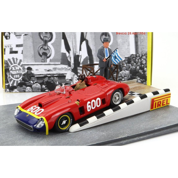 ART MODEL FERRARI DIORAMA - 290MM SPIDER s/n0626 N 600 MILLE MIGLIA 1956 JUAN MANUEL FANGIO - RED BLUE YELLOW 1/43
