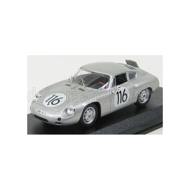 BEST MODEL PORSCHE 1600GS ABARTH N 116 TARGA FLORIO 1960 LINGE - STRAHLE - LISSMANN - SILVER 1/43