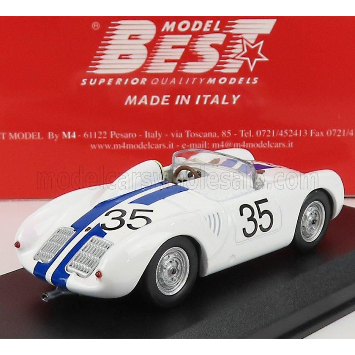 BEST MODEL PORSCHE 550 RS SPIDER N 35 24h LE MANS 1957 HUGUS - G.DE BEAUFORT - WHITE BLUE 1/43
