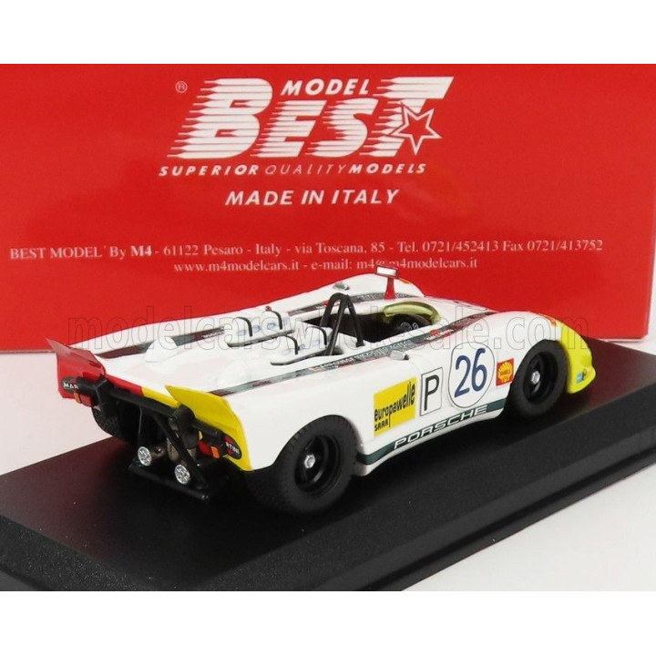 BEST MODEL PORSCHE 908/2 FLUNDER SPIDER N 26 TARGA FLORIO 1970 G.LARROUSSE - R.LINS - WHITE RED YELLOW 1/43