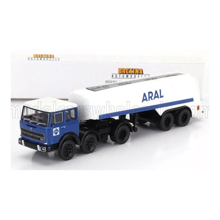 BREKINA PLAST FIAT 691 T TANKER TRUCK ARAL 1970 - BLUE WHITE 1/87