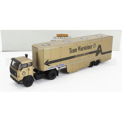 BREKINA PLAST VOLVO F89 TRUCK CAR TRANSPORTER TEAM F1 WARSTEINER ARROWS 1977 - GOLD 1/87