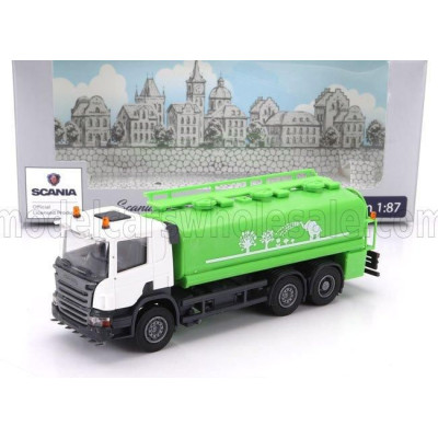 BREKINA PLAST SCANIA P124.860 TANKER TRUCK 3-ASSI 1988 - GREEN WHITE 1/87