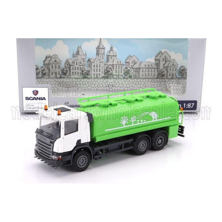 BREKINA PLAST SCANIA P124.860 TANKER TRUCK 3-ASSI 1988 - GREEN WHITE 1/87