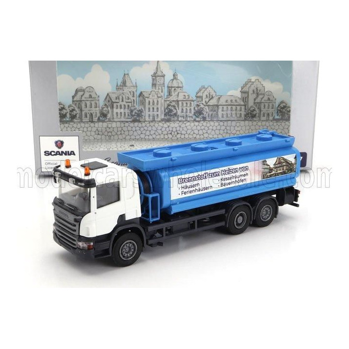 BREKINA PLAST SCANIA P124.860 TANKER TRUCK BRENNSTOFF HEIZEN VON 3-ASSI 1988 - BLUE WHITE 1/87