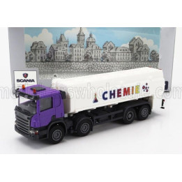 BREKINA PLAST SCANIA P124.860 TANKER TRUCK CHEMIE 3-ASSI 1988 - WHITE PURPLE 1/87
