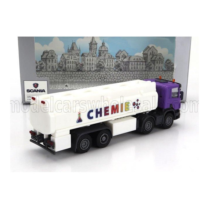 BREKINA PLAST SCANIA P124.860 TANKER TRUCK CHEMIE 3-ASSI 1988 - WHITE PURPLE 1/87