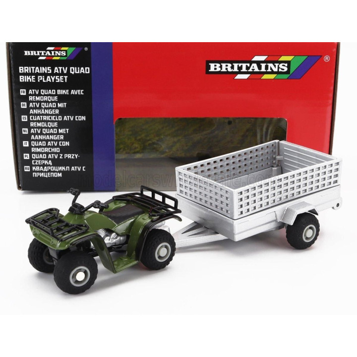BRITAINS YAMAHA QUAD 4X4 WITH TRAILER 2009 - GREEN SILVER 1/32