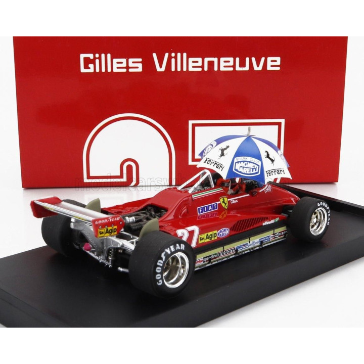 BRUMM FERRARI F1  126C2 N 27 BRAZILIAN GP 1982 GILLES VILLENEUVE - WITH DRIVER FIGURE AND UMBRELLA - RED 1/43
