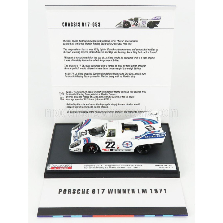 BRUMM PROM PORSCHE 917K 4.9L TEAM MARTINI RACING N 22 WINNER 24h LE MANS 1971 HELMUT MARKO - GIJS VAN LENNEP - WHITE BLUE RED 1/