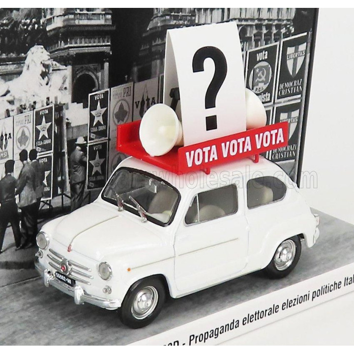 BRUMM PROM FIAT 600D 1963 - PROPAGANDA ELETTORALE ELEZIONI ITALIA VOTA - VOTA - VOTA - WHITE 1/43