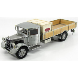CMC MERCEDES BENZ LO2750 PLATFORM TRUCK WITH WOODEN BOX CAR TRANSPORTER 1936 - GREY WOOD 1/18