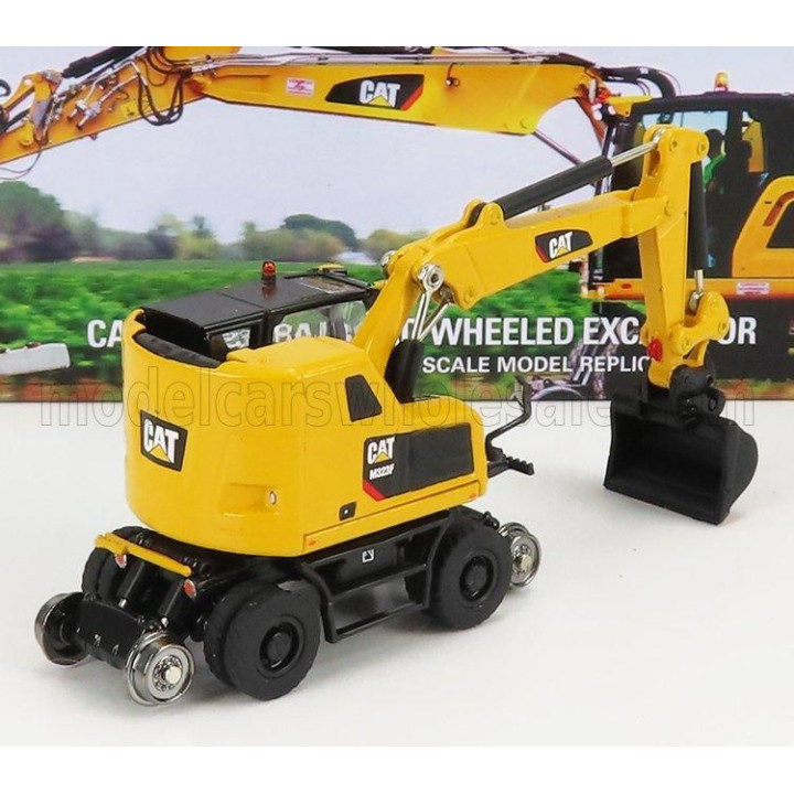 DM MODELS CATERPILLAR CATM323F ESCAVATORE GOMMATO SU ROTAIE FERROVIARIE - TRACTOR HYDRAULIC EXCAVATOR SCRAPER - YELLOW BLACK 1/8