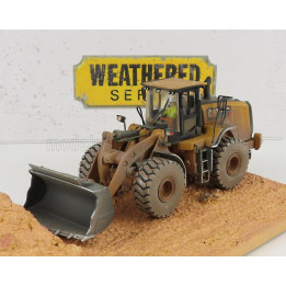 DM MODELS CATERPILLAR CAT966M RUSPA GOMMATA - SCRAPER TRACTOR WEATHERED MEDIUM WHEEL LOADER - YELLOW BLACK 1/50