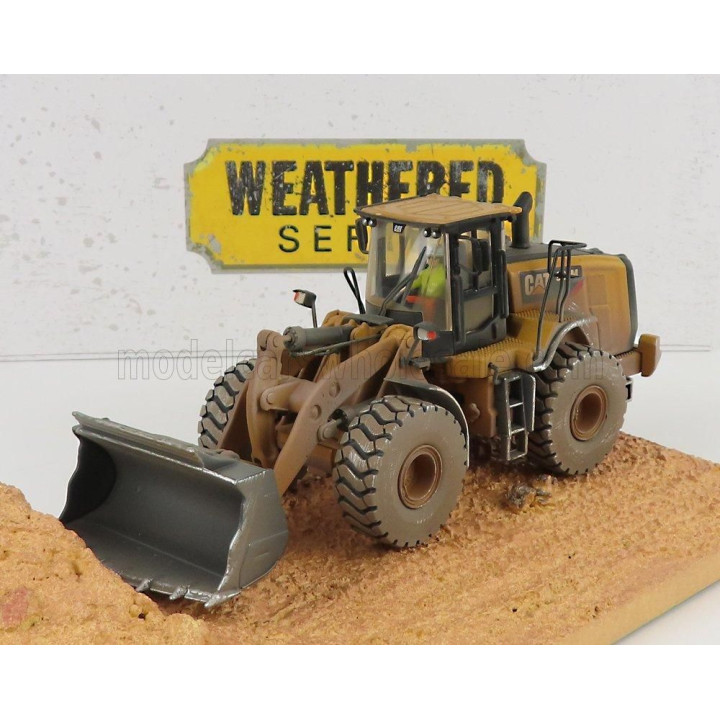 DM MODELS CATERPILLAR CAT966M RUSPA GOMMATA - SCRAPER TRACTOR WEATHERED MEDIUM WHEEL LOADER - YELLOW BLACK 1/50