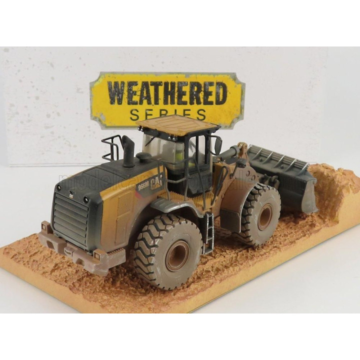 DM MODELS CATERPILLAR CAT966M RUSPA GOMMATA - SCRAPER TRACTOR WEATHERED MEDIUM WHEEL LOADER - YELLOW BLACK 1/50