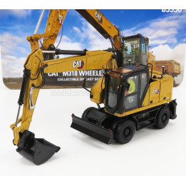 DM MODELS CATERPILLAR CATM318 ESCAVATORE GOMMATO - TRACTOR HYDRAULIC EXCAVATOR SCRAPER - YELLOW BLACK 1/50