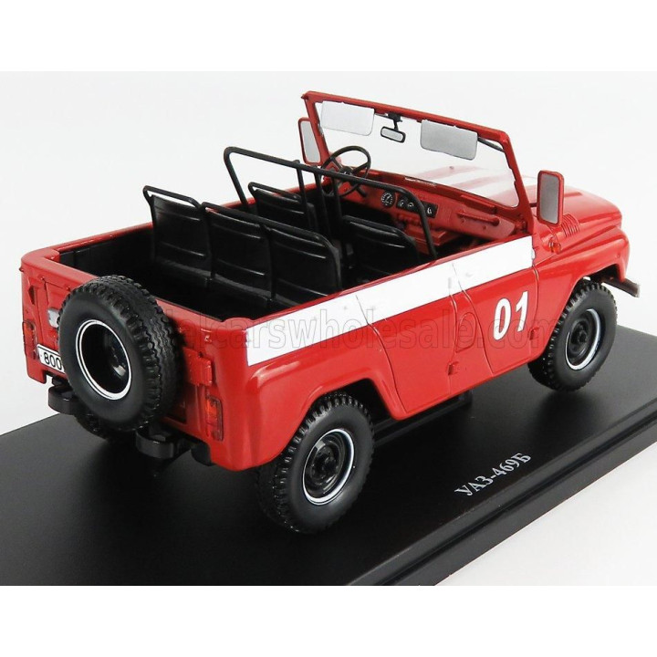 EDICOLA UAZ 469B N 01 CABRIOLET OPEN FIRE ENGINE 1972 - DAMAGE BLISTER BOX - RED WHITE 1/24
