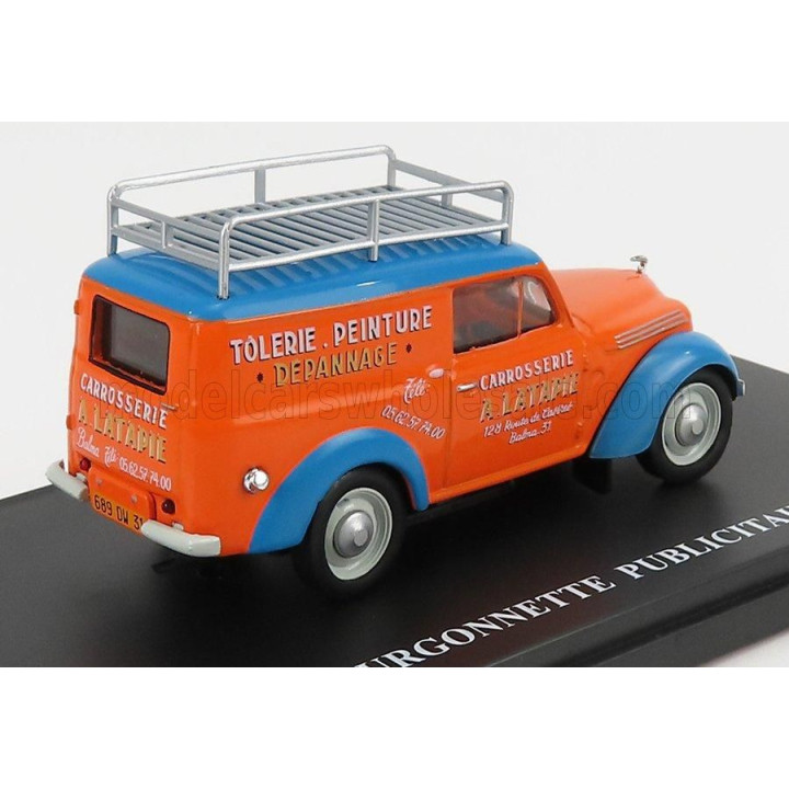 EDICOLA RENAULT JAVAQUATRE VAN TOLERIE PEINTURE DEPANNAGE 1942 - ORANGE LIGHT BLUE 1/43