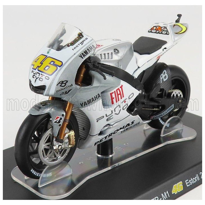 EDICOLA YAMAHA YZR M1 N 46 WORLD CHAMPION ESTORIL MOTOGP 2009 VALENTINO ROSSI - WHITE SILVER 1/18