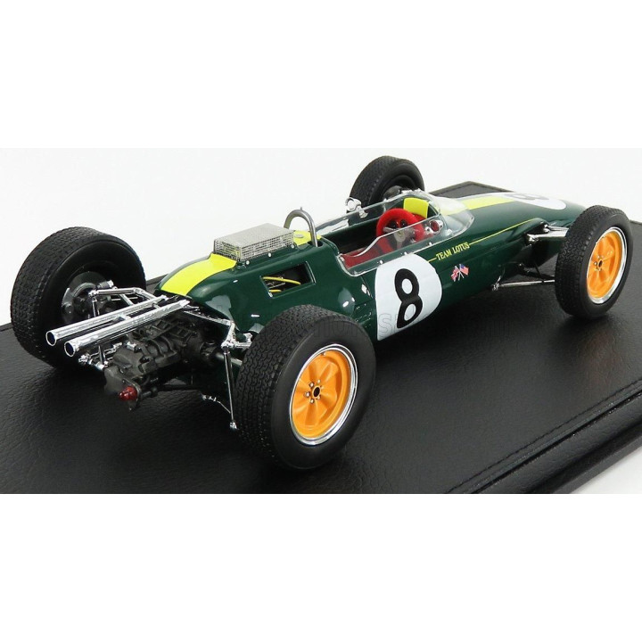GP REPLICAS LOTUS F1 CLIMAX 25 N 8 WORLD CHAMPION WINNER ITALY GP 1963 JIM CLARK - CON VETRINA - WITH SHOWCASE - GREEN YELLOW 1/