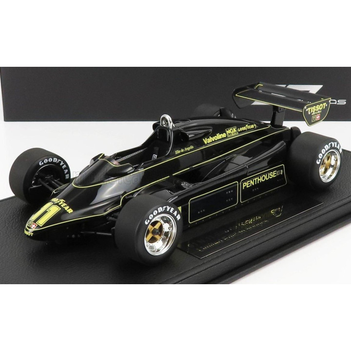 GP REPLICAS LOTUS F1  91 N 11 SEASON 1982 E.DE ANGELIS - CON VETRINA - WITH SHOWCASE - BLACK 1/18