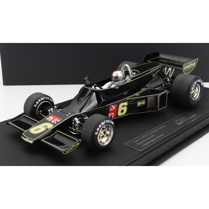 GP REPLICAS LOTUS F1 77 JOHN PLAYER TEAM LOTUS N 6 BRAZILIAN GP (with pilot figure) 1976 MARIO ANDRETTI - JPS BLACK GOLD 1/18
