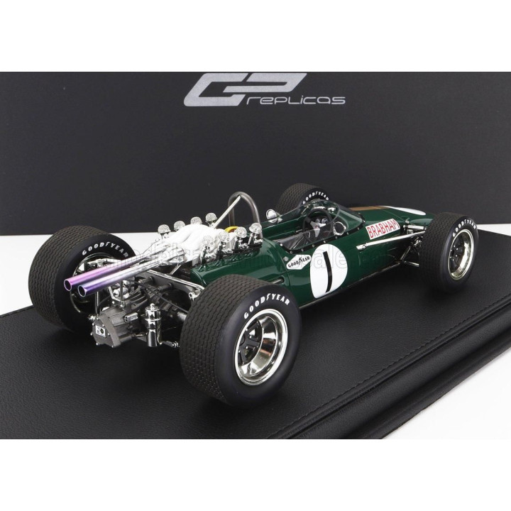 GP REPLICAS BRABHAM F1  BT24 REPCO N 1 2nd MEXICO GP 1967 JACK BRABHAM - CON VETRINA - WITH SHOWCASE - GREEN GOLD 1/18
