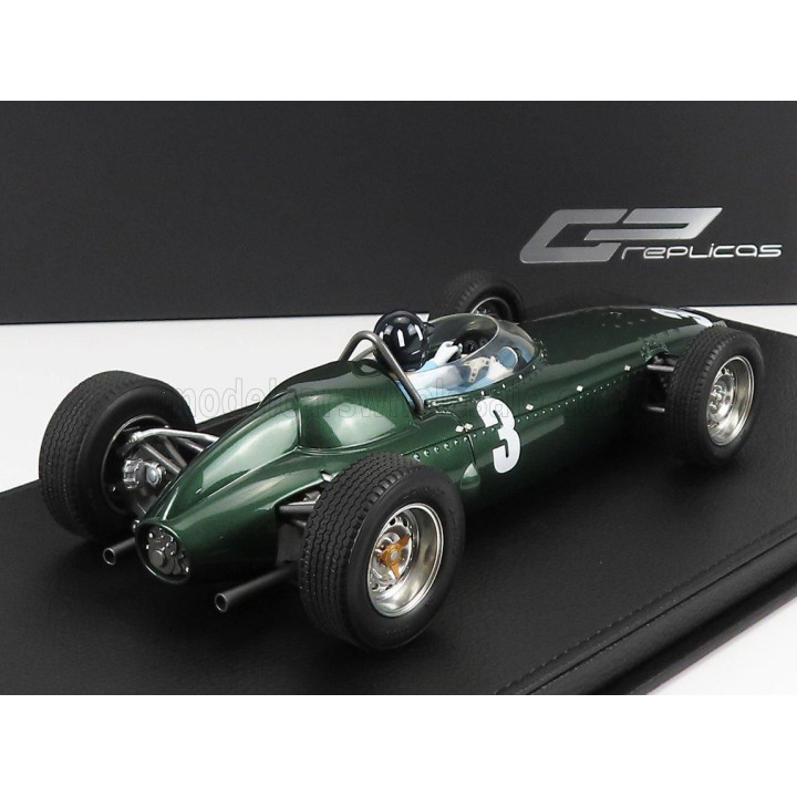 GP REPLICAS BRM F1 P57 BRM TEAM N 3 WINNER SOUTH AFRICA WORLD CHAMPION (with pilot figure) 1962 GRAHAM HILL - CON VETRINA - WITH