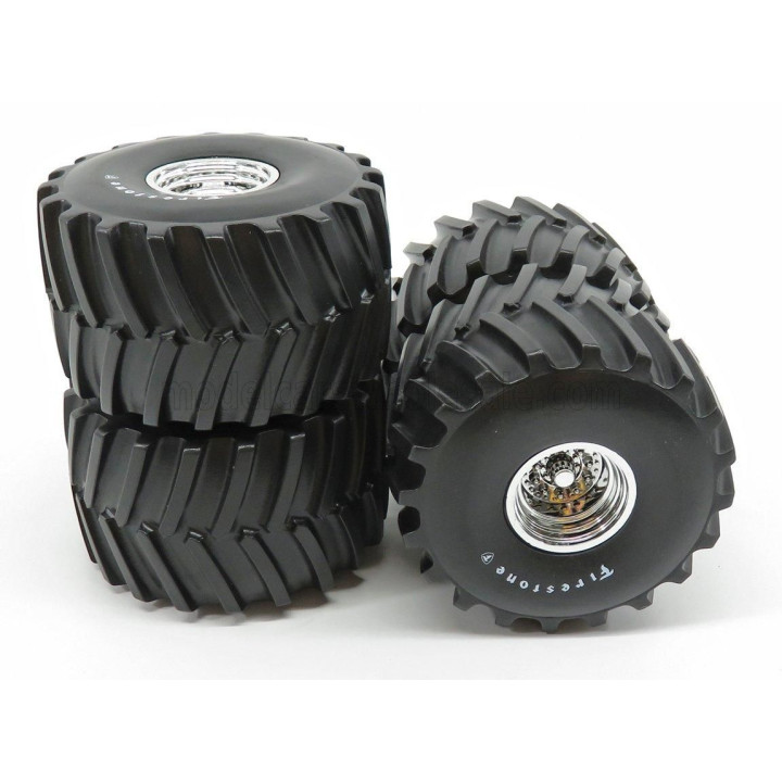 GREENLIGHT ACCESSORIES SET 4X WHEELS FIRESTONE MONSTER TRUCK - SET 4 RUOTE - SILVER BLACK 1/18