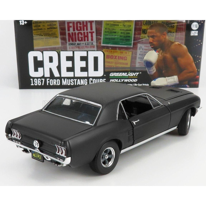 GREENLIGHT FORD USA MUSTANG COUPE 1967 - ADONIS CREED'S - MATT BLACK 1/18