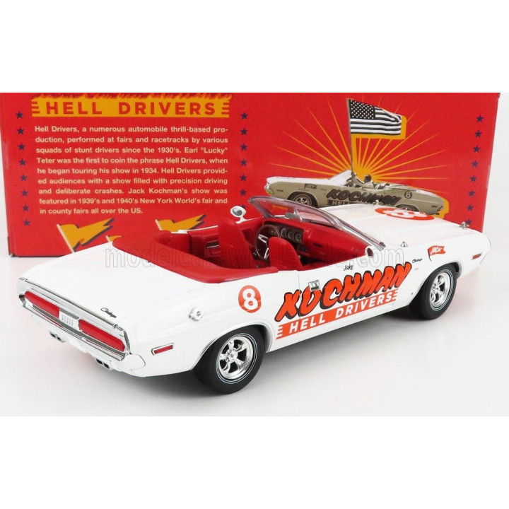 GREENLIGHT DODGE CHALLENGER CONVERTIBILE KOCHMAN HELL DRIVERS 1970 - WHITE RED 1/18