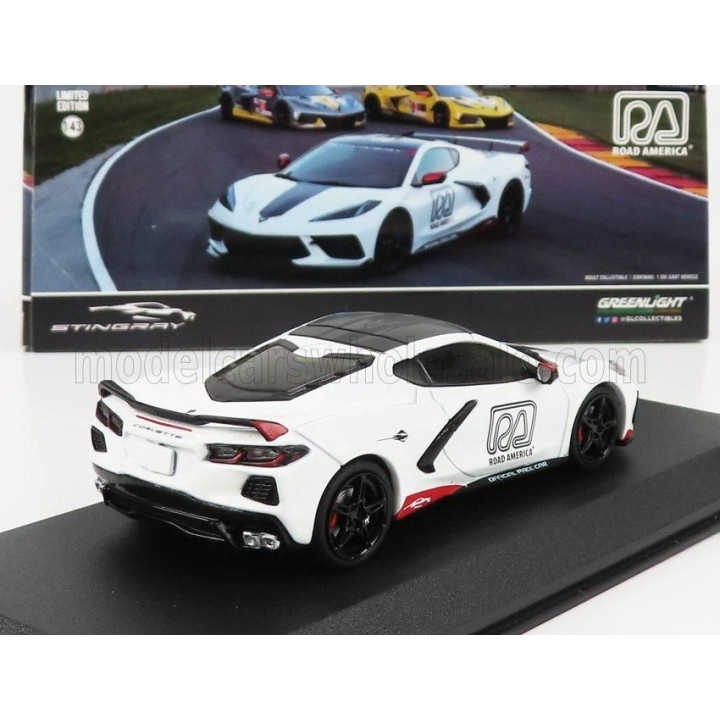 GREENLIGHT CHEVROLET CORVETTE C8 OFFICIAL PACE CAR ROAD AMERICA 2020 - WHITE 1/43