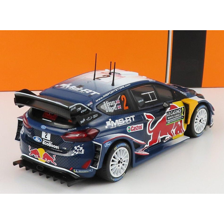 IXO MODELS FORD ENGLAND FIESTA WRC RED BULL N 2 RALLY MONTECARLO 2018 E.EVANS - D.BARRIT - BLUE YELLOW RED 1/24