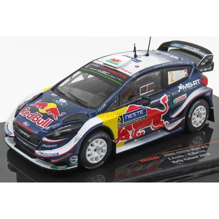 IXO MODELS FORD ENGLAND FIESTA WRC RED BULL N 2 RALLY FINLAND 2018 E.EVANS - D.BARRITT - BLUE WHITE YELLOW RED 1/43